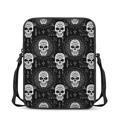 Black And White Wicca Evil Skull Print Rectangular Crossbody Bag