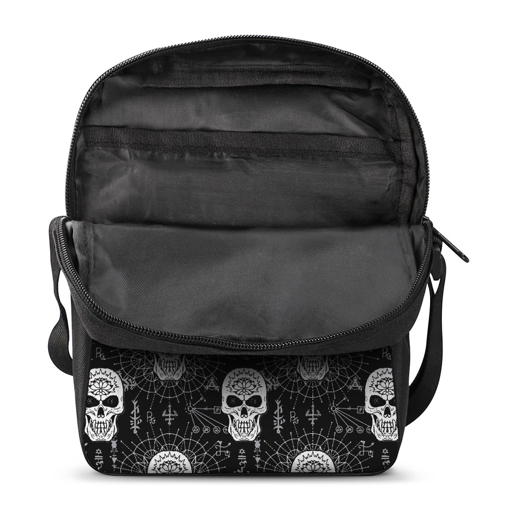Black And White Wicca Evil Skull Print Rectangular Crossbody Bag