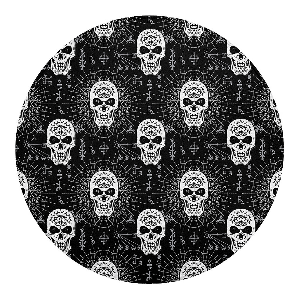 Black And White Wicca Evil Skull Print Round Blanket