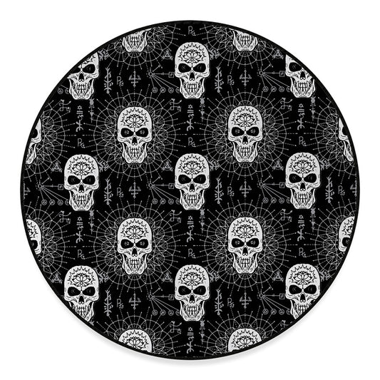 Black And White Wicca Evil Skull Print Round Floor Mat