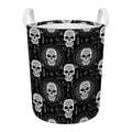 Black And White Wicca Evil Skull Print Round Laundry Basket