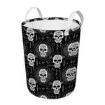 Black And White Wicca Evil Skull Print Round Laundry Basket