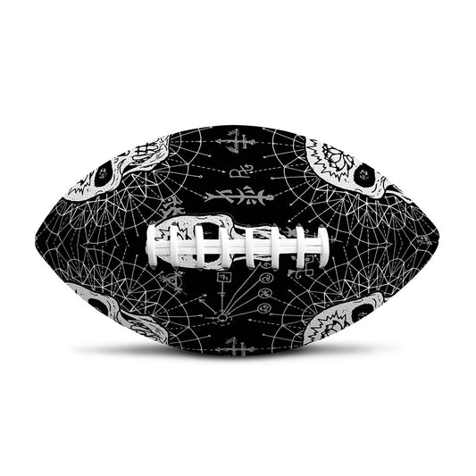Black And White Wicca Evil Skull Print Rugby Ball