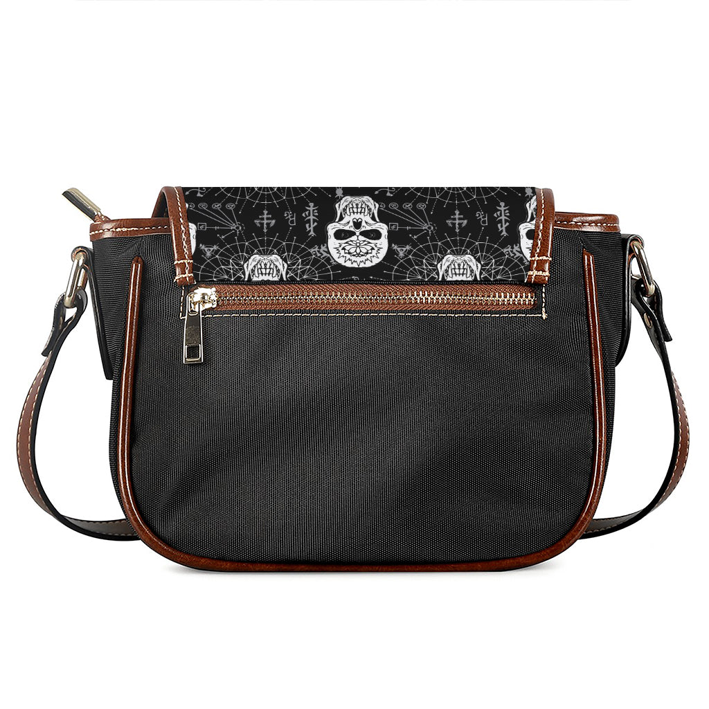 Black And White Wicca Evil Skull Print Saddle Bag