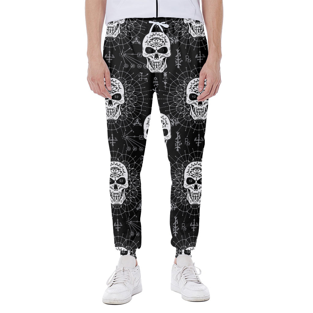 Black And White Wicca Evil Skull Print Scuba Joggers