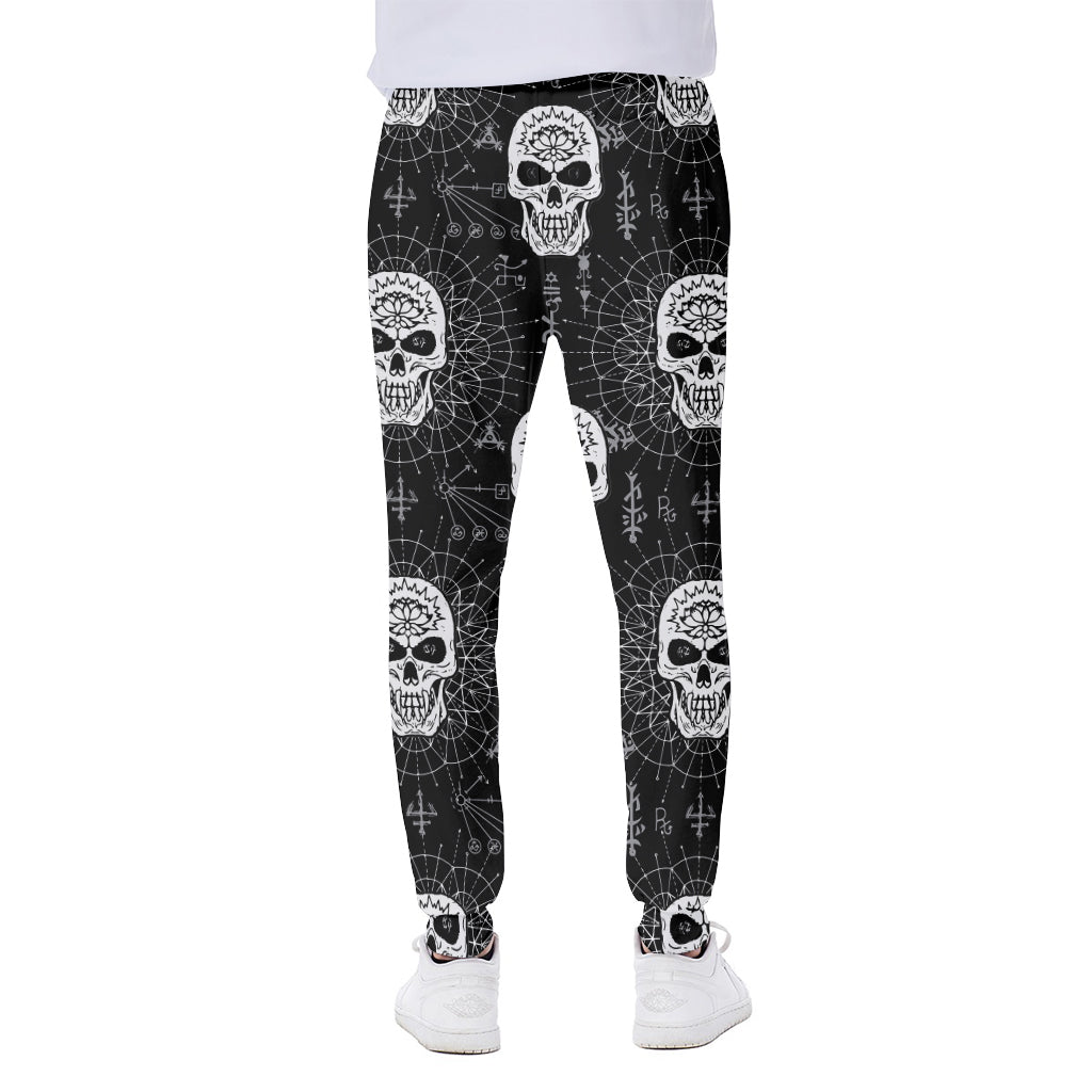 Black And White Wicca Evil Skull Print Scuba Joggers