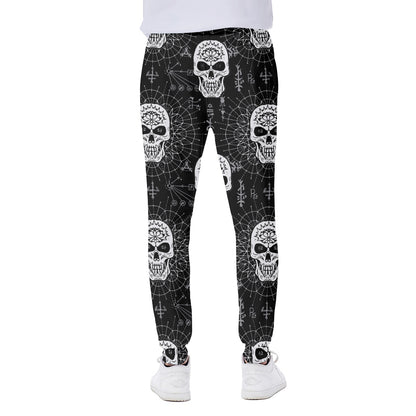 Black And White Wicca Evil Skull Print Scuba Joggers