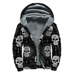 Black And White Wicca Evil Skull Print Sherpa Lined Zip Up Hoodie