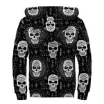 Black And White Wicca Evil Skull Print Sherpa Lined Zip Up Hoodie