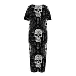 Black And White Wicca Evil Skull Print Short Sleeve Long Nightdress