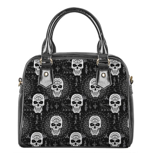 Black And White Wicca Evil Skull Print Shoulder Handbag