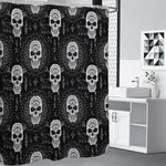 Black And White Wicca Evil Skull Print Shower Curtain