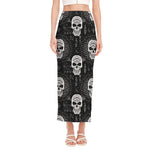 Black And White Wicca Evil Skull Print Side Slit Maxi Skirt