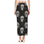 Black And White Wicca Evil Skull Print Side Slit Maxi Skirt