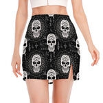 Black And White Wicca Evil Skull Print Side Slit Mini Skirt
