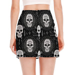 Black And White Wicca Evil Skull Print Side Slit Mini Skirt