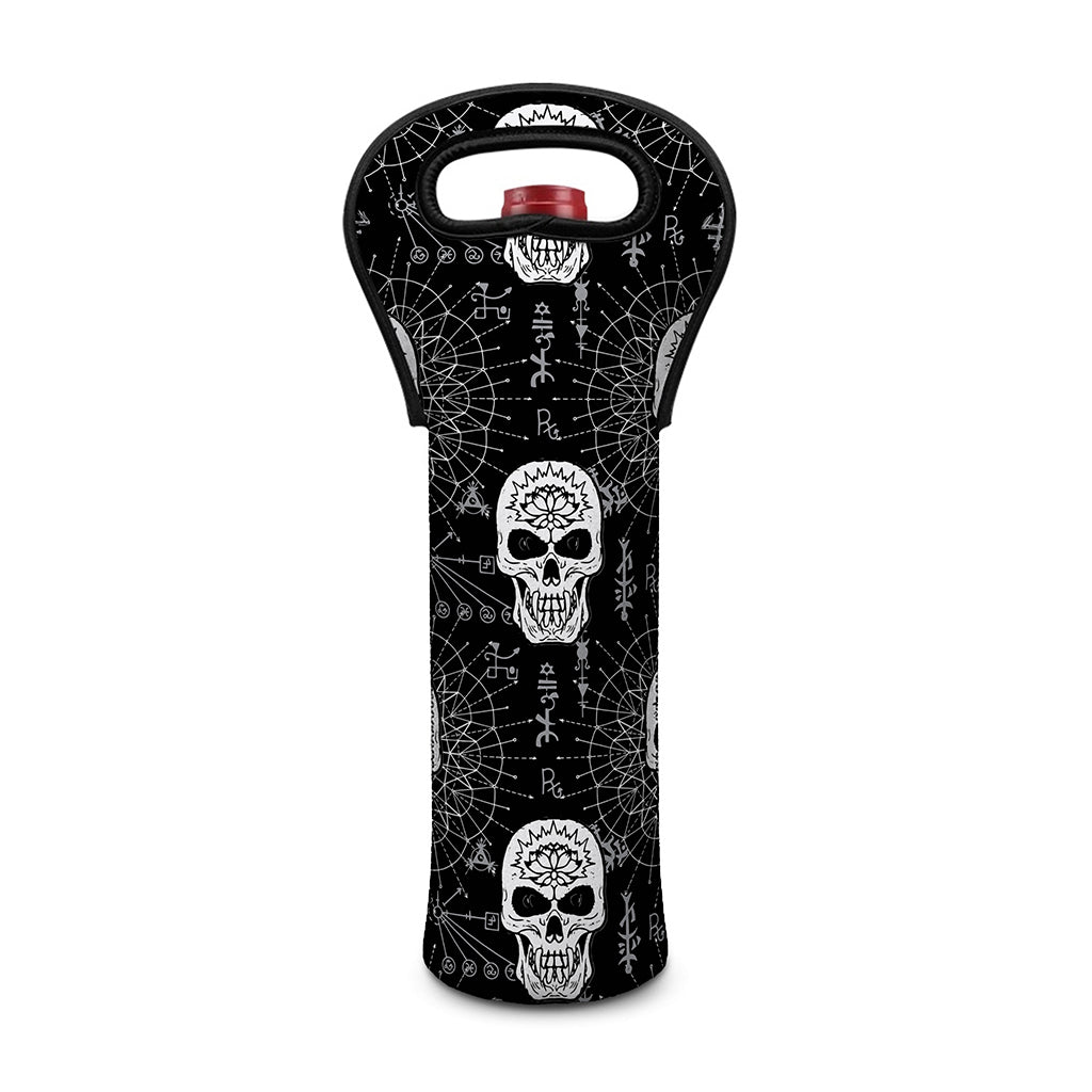 Black And White Wicca Evil Skull Print Single Neoprene Wine Tote