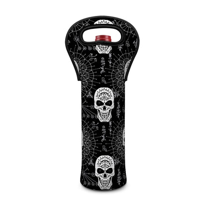 Black And White Wicca Evil Skull Print Single Neoprene Wine Tote