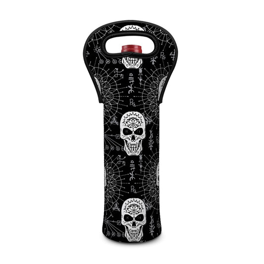 Black And White Wicca Evil Skull Print Single Neoprene Wine Tote