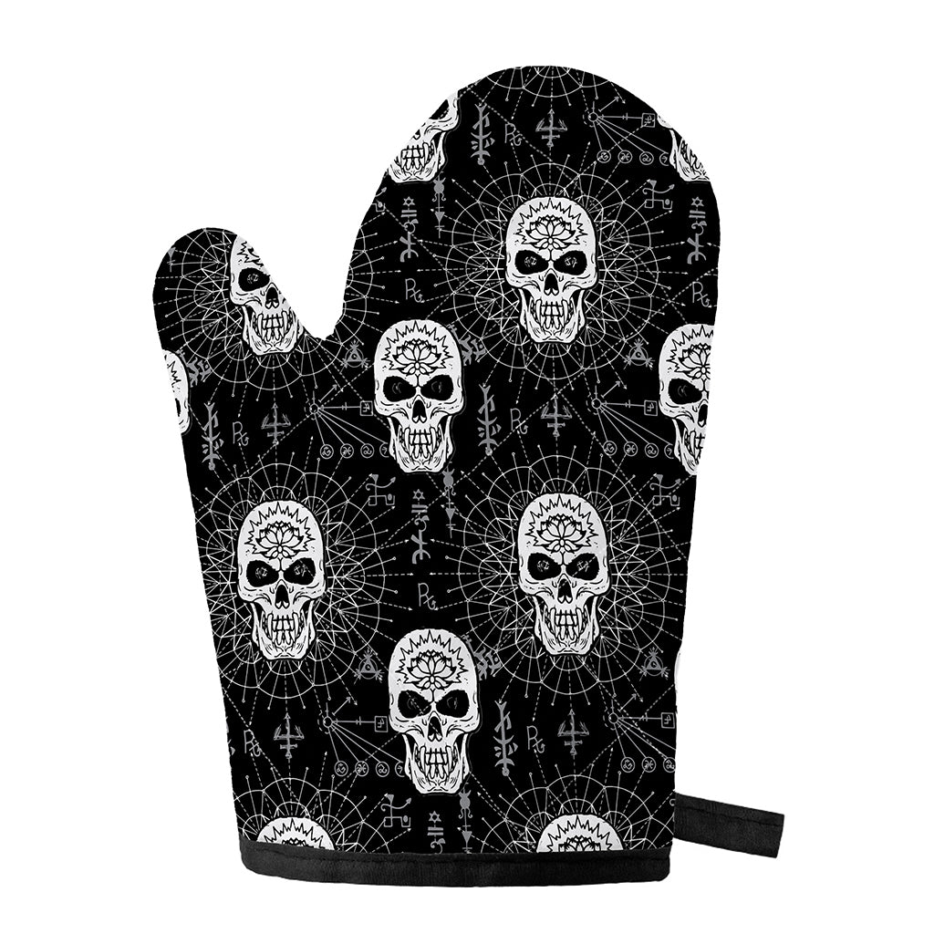 Black And White Wicca Evil Skull Print Single Oven Mitt