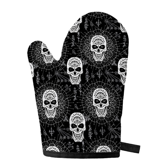 Black And White Wicca Evil Skull Print Single Oven Mitt