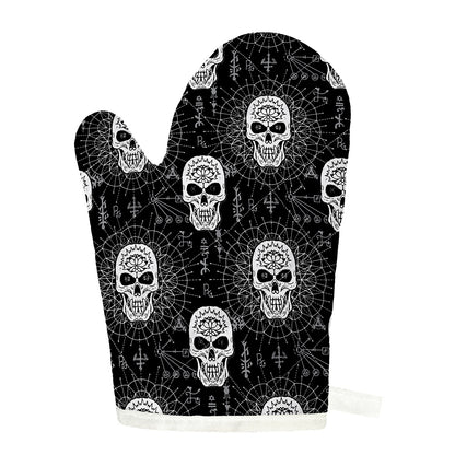 Black And White Wicca Evil Skull Print Single Oven Mitt