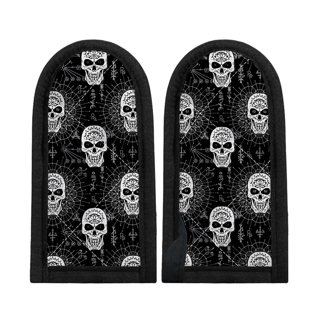 Black And White Wicca Evil Skull Print Skillet Handle Cover