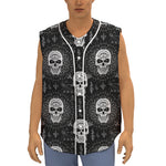 Black And White Wicca Evil Skull Print Sleeveless Baseball Jersey