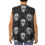 Black And White Wicca Evil Skull Print Sleeveless Baseball Jersey
