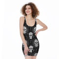 Black And White Wicca Evil Skull Print Sleeveless Bodycon Dress