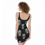 Black And White Wicca Evil Skull Print Sleeveless Bodycon Dress