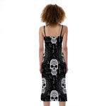 Black And White Wicca Evil Skull Print Slim Fit Midi Cami Dress