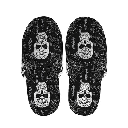 Black And White Wicca Evil Skull Print Slippers