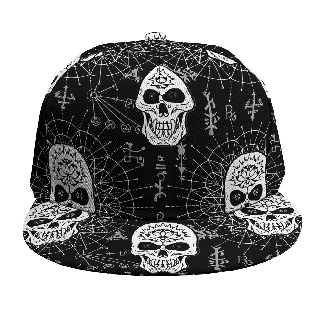 Black And White Wicca Evil Skull Print Snapback Cap