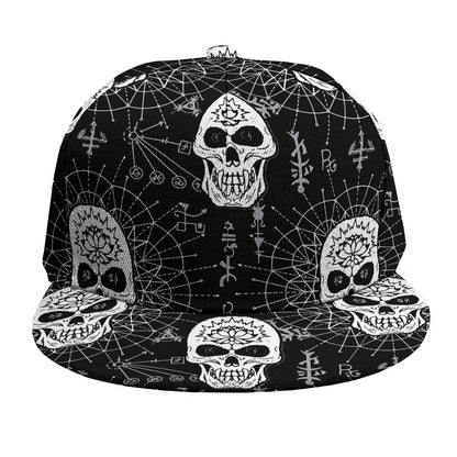 Black And White Wicca Evil Skull Print Snapback Cap