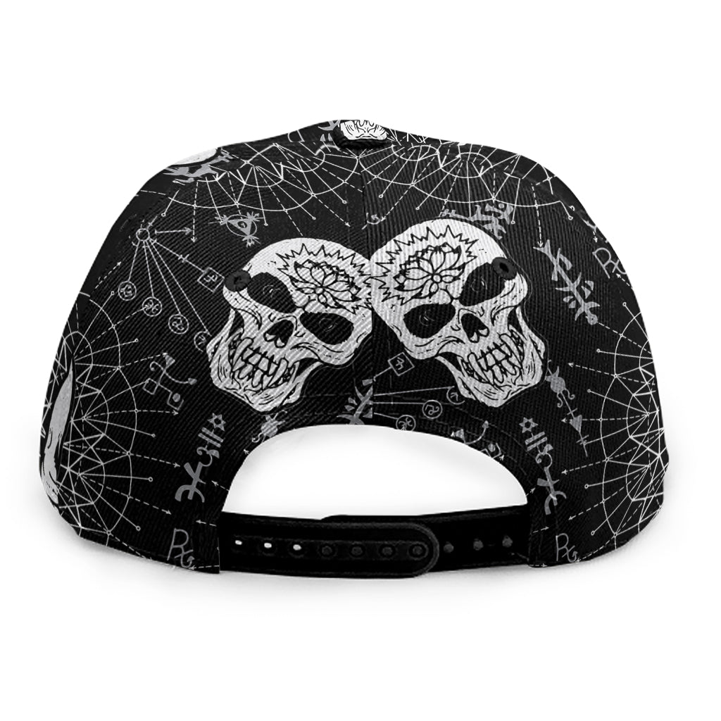 Black And White Wicca Evil Skull Print Snapback Cap
