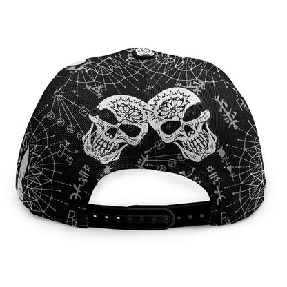 Black And White Wicca Evil Skull Print Snapback Cap