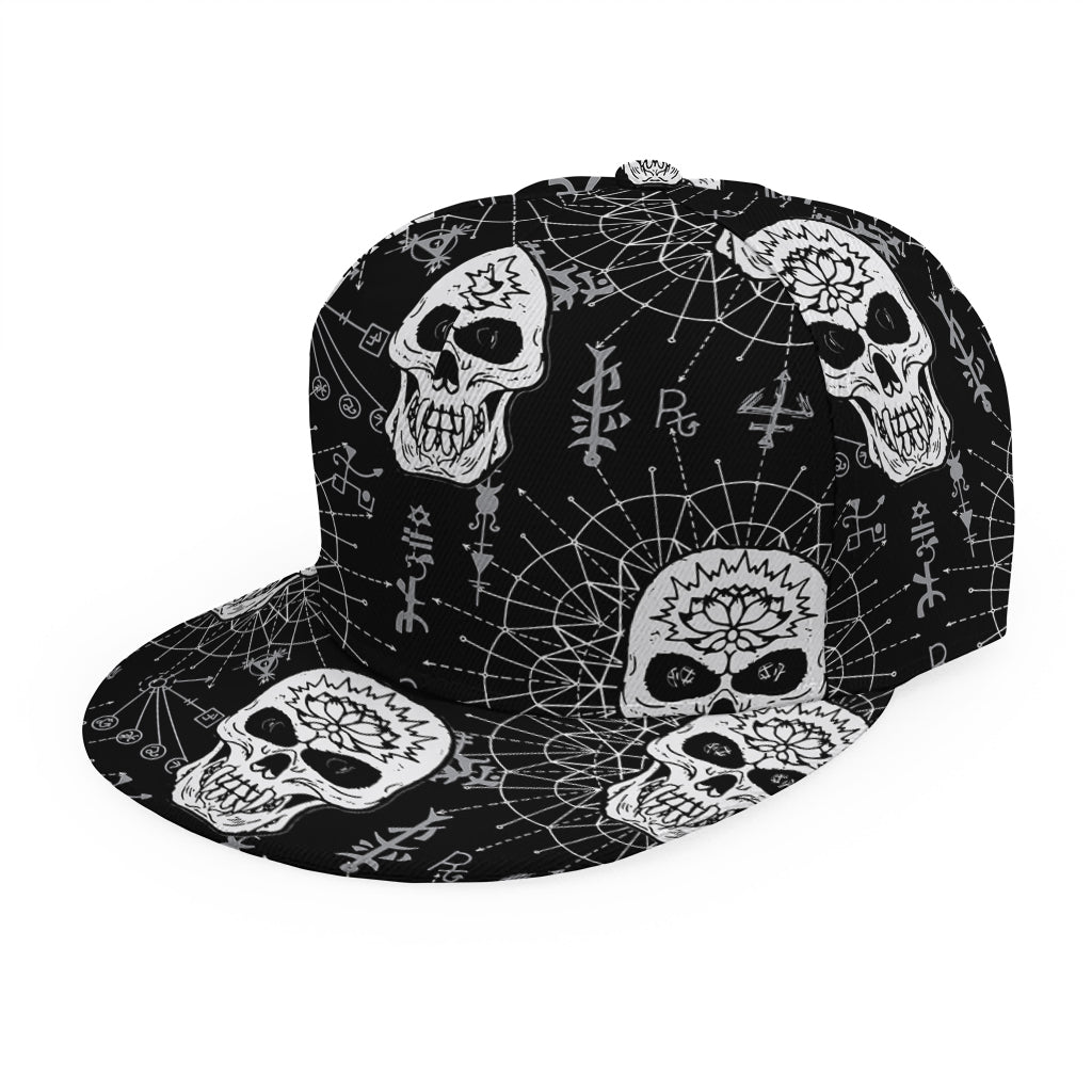 Black And White Wicca Evil Skull Print Snapback Cap
