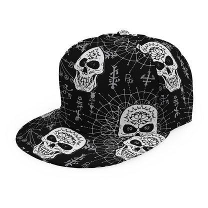 Black And White Wicca Evil Skull Print Snapback Cap