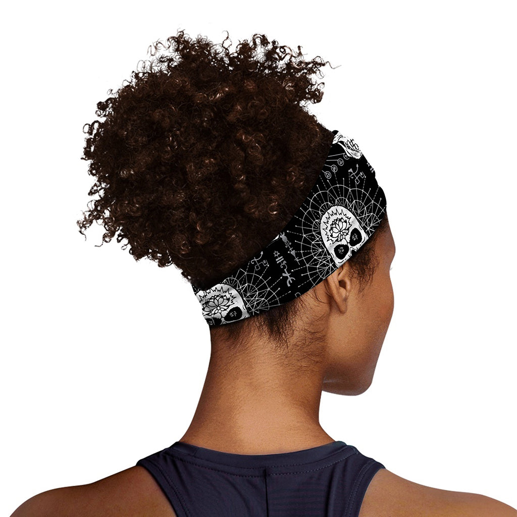 Black And White Wicca Evil Skull Print Sports Headband