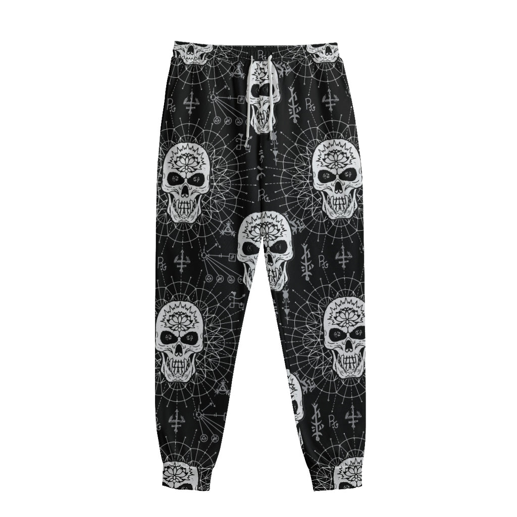Black And White Wicca Evil Skull Print Sweatpants