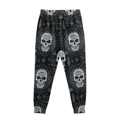 Black And White Wicca Evil Skull Print Sweatpants