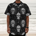 Black And White Wicca Evil Skull Print Textured Short Sleeve Shirt