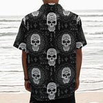 Black And White Wicca Evil Skull Print Textured Short Sleeve Shirt