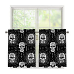 Black And White Wicca Evil Skull Print Tier Curtains