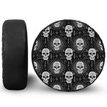 Black And White Wicca Evil Skull Print Tire Cover