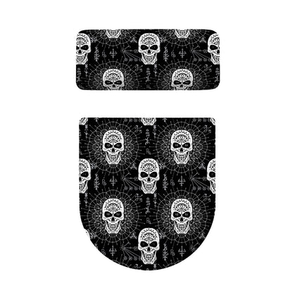 Black And White Wicca Evil Skull Print Toilet Lid And Tank Cover Set