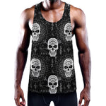 Black And White Wicca Evil Skull Print Training Tank Top