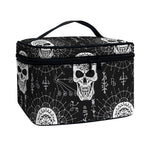 Black And White Wicca Evil Skull Print Travel Makeup Bag