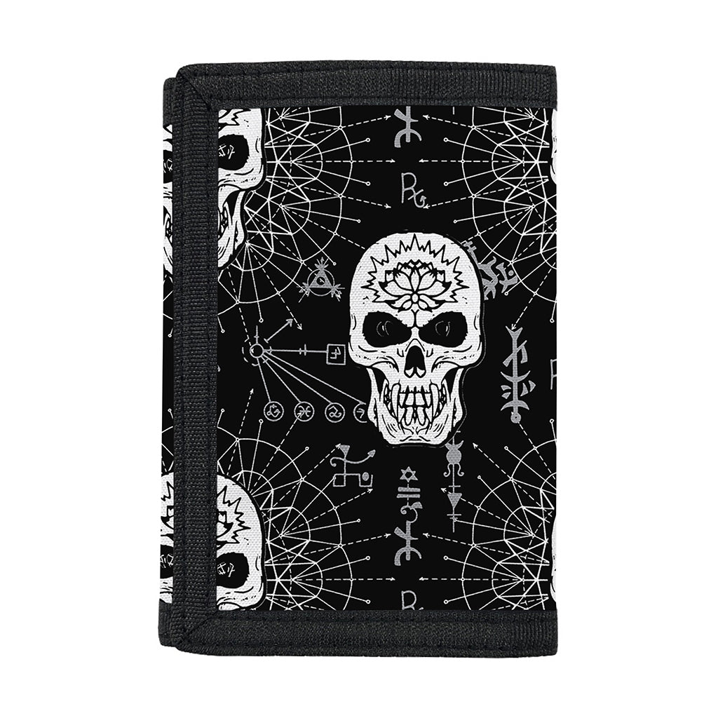 Black And White Wicca Evil Skull Print Trifold Wallet